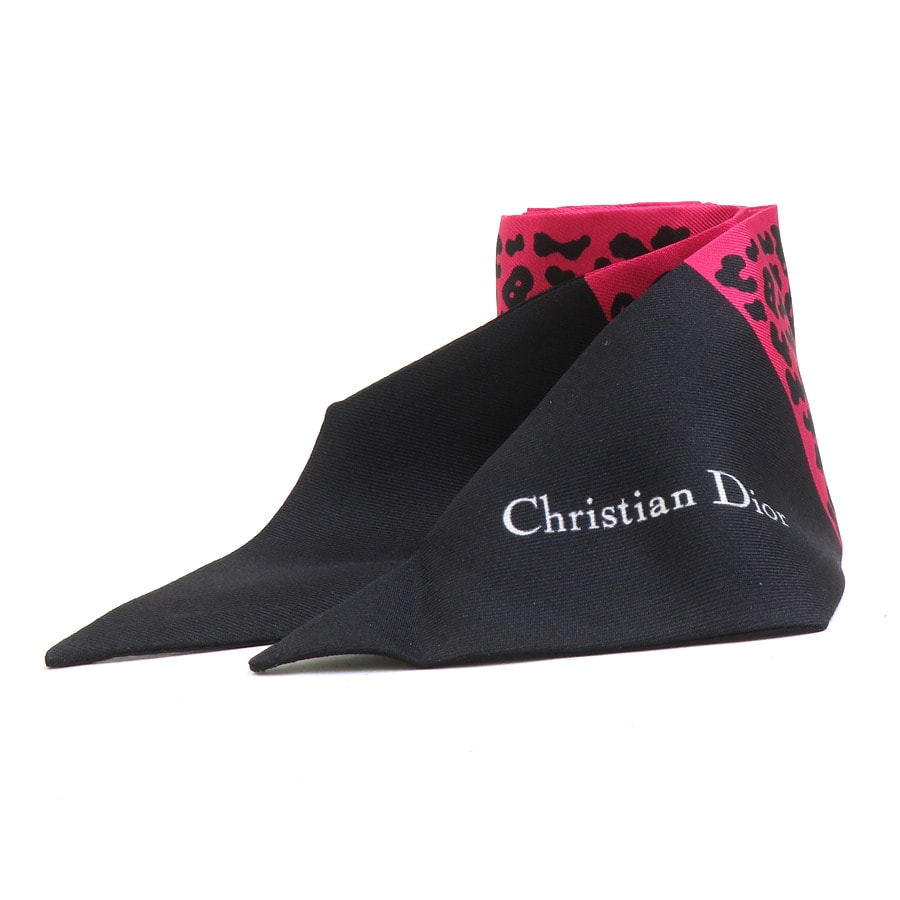 クリスチャンディオール Christian Dior スカーフ ツイリー シルク ピンク系/ブラック レディース【中古】 h32371a