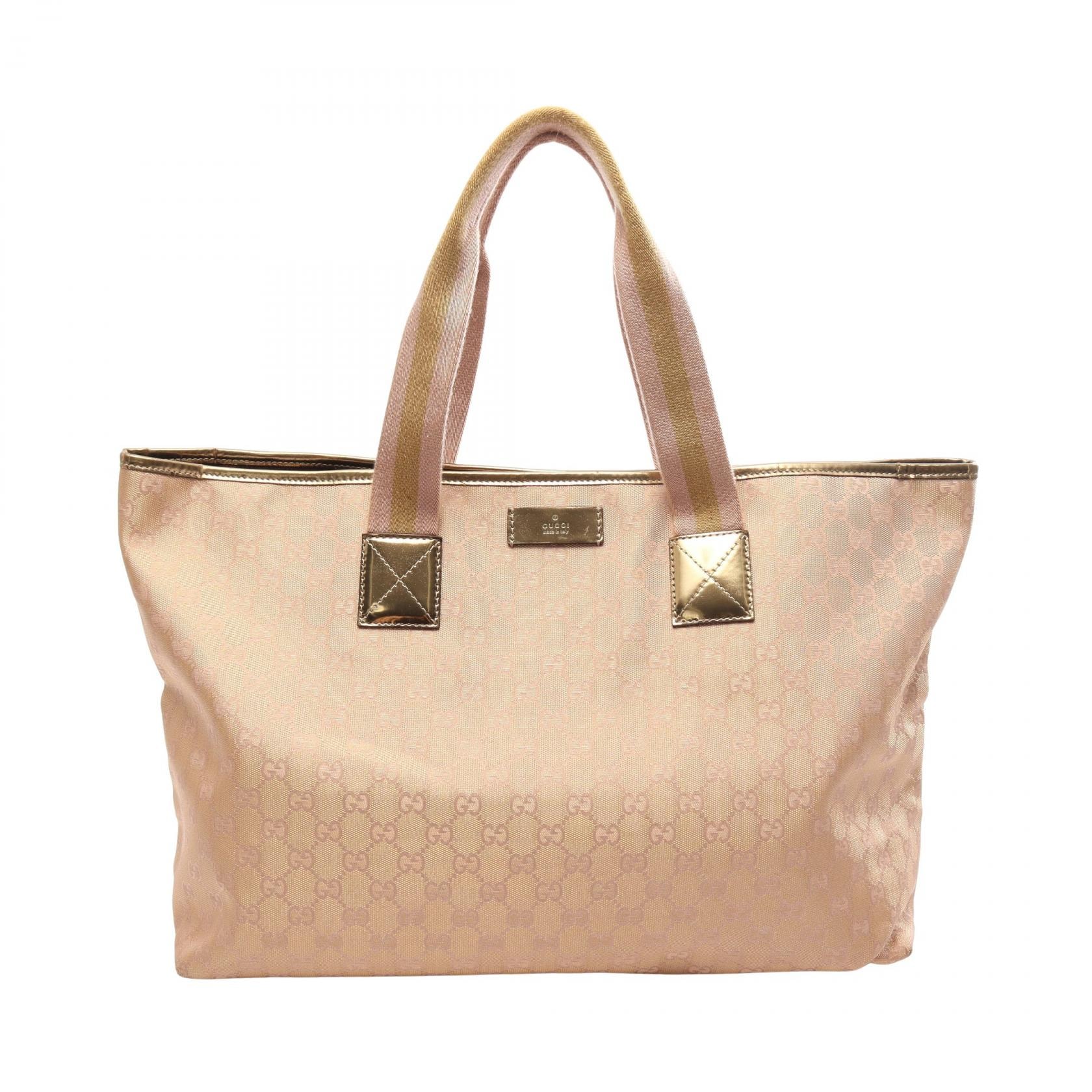 グッチ GUCCI ウェビングライン トートバッグ バッグ キャンバス レザー レディース ピンク系 / ゴールド系 267474 【中古】