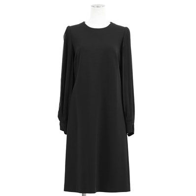 【美品】GUCCI グッチ ワンピース サイズ M レディース シグネチャー ロゴ GGフェイクパール シアー シルクシフォンスリーブ ストレッチ バックファスナー ロングスリーブ 長袖 無地 ドレス ブラック 黒 イタリア製