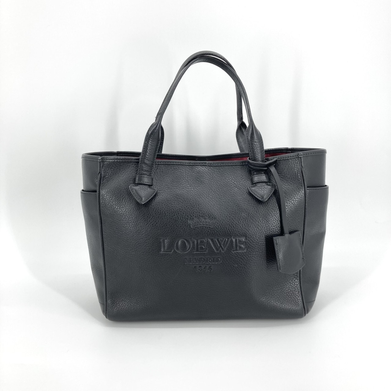 LOEWE(ロエベ) ヘリテージ スモール レザー ゴールドフック 377.79.751 トートバッグ ブラック×ワインレッド