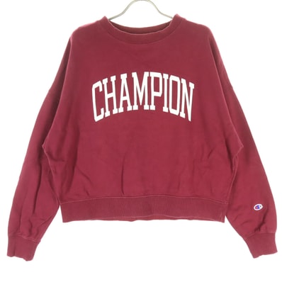 美品 Champion チャンピオン カレッジ風 ロゴプリント 長袖 スウェット M レッド