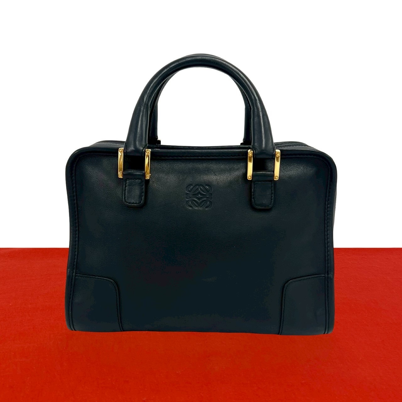 LOEWE ロエベ アマソナ 28 アナグラム ロゴ レザー ハンドバッグ ブラック
 975-1