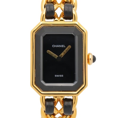 シャネル CHANEL プルミエール S 腕時計 時計 GP(ゴールドメッキ) レザー レディース ブラック系 H0001 【中古】