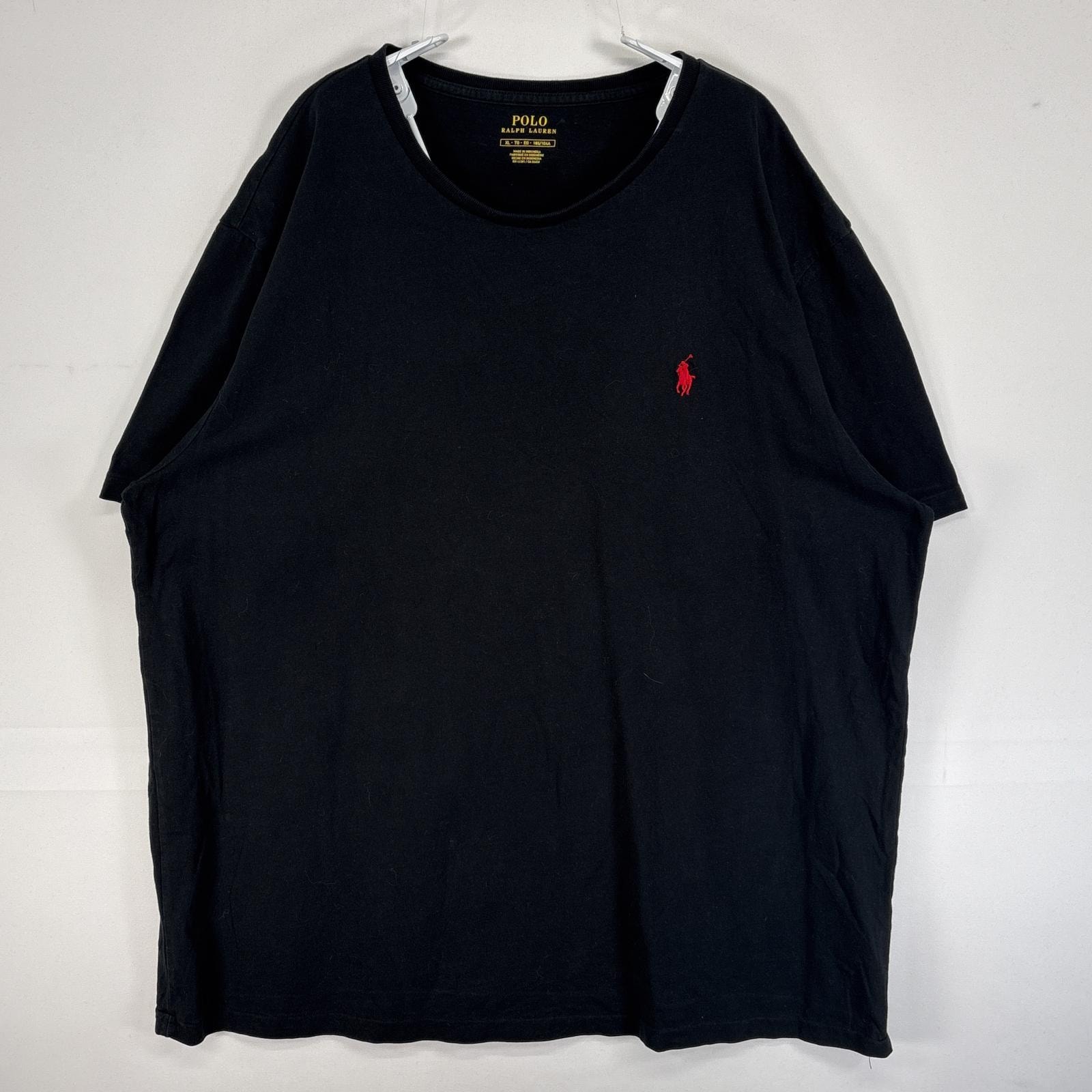 古着 ポロ・ラルフローレン POLO RALPH LAUREN 半袖Tシャツ ロゴ 刺繍 大きいサイズ クルーネック XL  ブラック 無地 メンズ