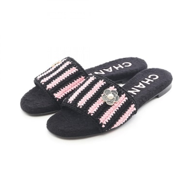 シャネル CHANEL ココ ビーチ ミュール 靴 ファブリック レディース ブラック系 / ピンク系 【中古】