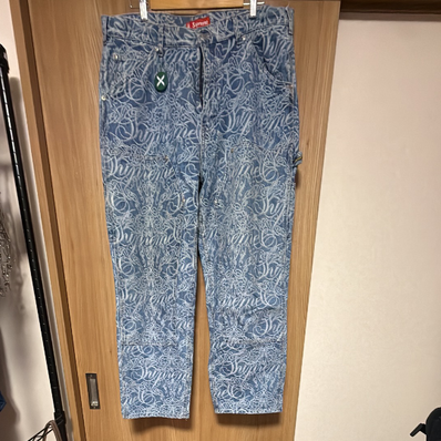 Supreme Script Jacquard Double Knee Denim Painter Pant "Washed Blue"