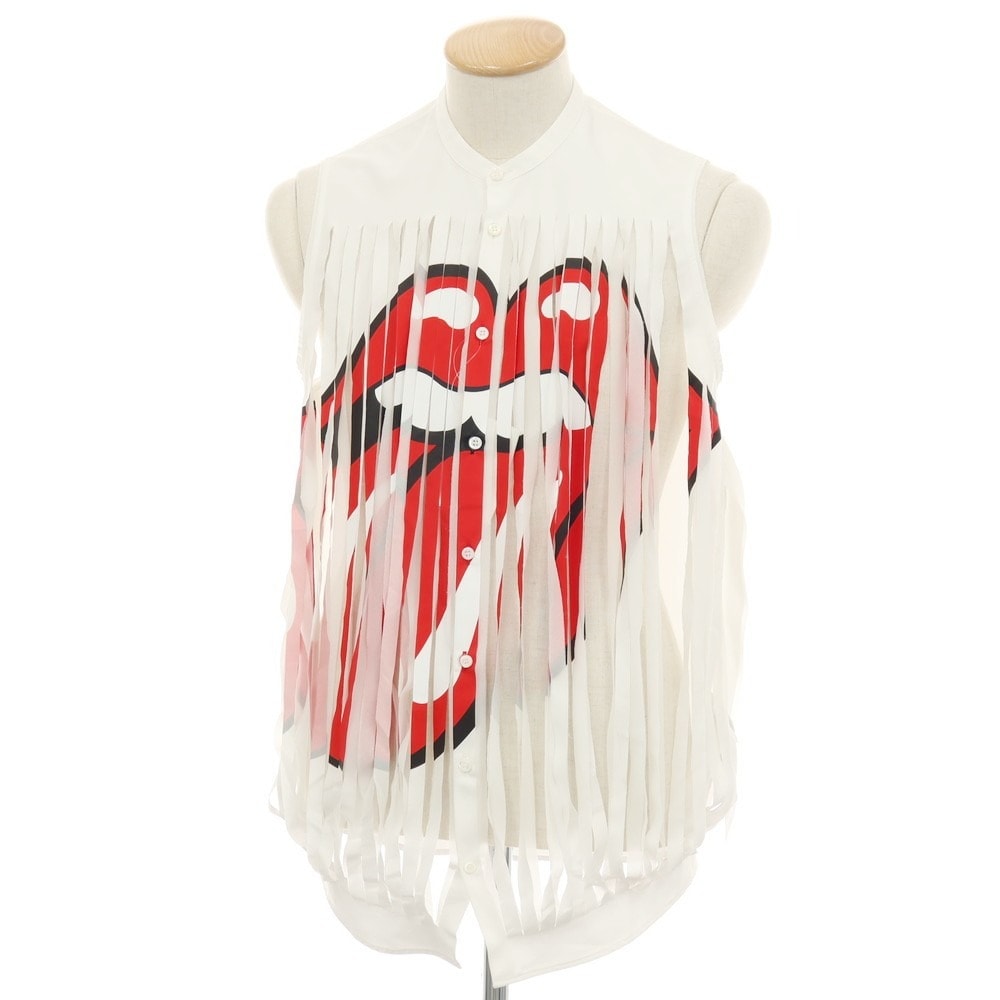 【中古】ディースクエアード DSQUARED2 × THE ROLLING STONES コットン バンドカラー ノースリーブシャツ ホワイト【サイズ42】【メンズ】