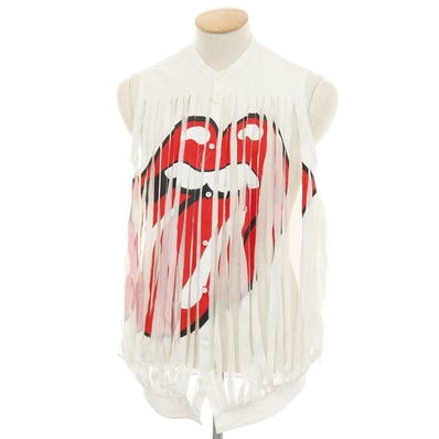【中古】ディースクエアード DSQUARED2 × THE ROLLING STONES コットン バンドカラー ノースリーブシャツ ホワイト【サイズ42】【メンズ】