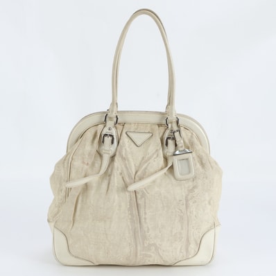 プラダ トライアングルロゴトート バッグ レザー×キャンバス