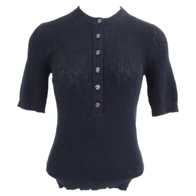 シャネル 新品同様 国内正規 25SS P78616K11464 ココビーチ ココボタン ショートスリーブコットンニット 34