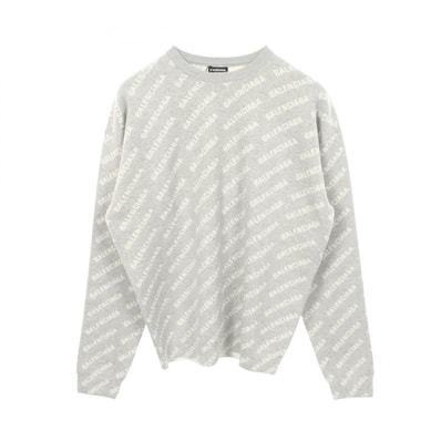 バレンシアガ BALENCIAGA オールオーバーロゴ ニット 衣料品 トップス コットン ウール メンズ グレー系 【中古】