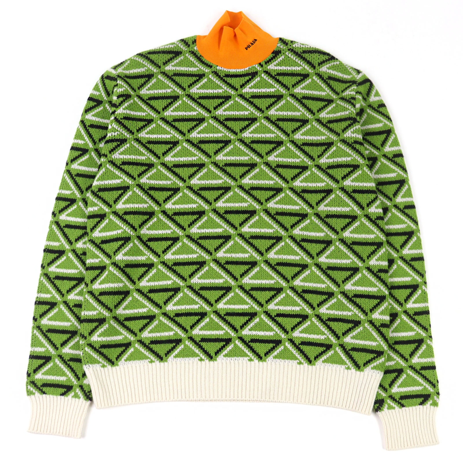 極美品 プラダ ニット グリーン系 トライアングル柄 メンズ 48 UMR536
