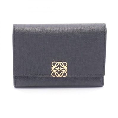 ロエベ LOEWE アナグラム 三つ折り財布 財布 レザー レディース ブラック系 【中古】