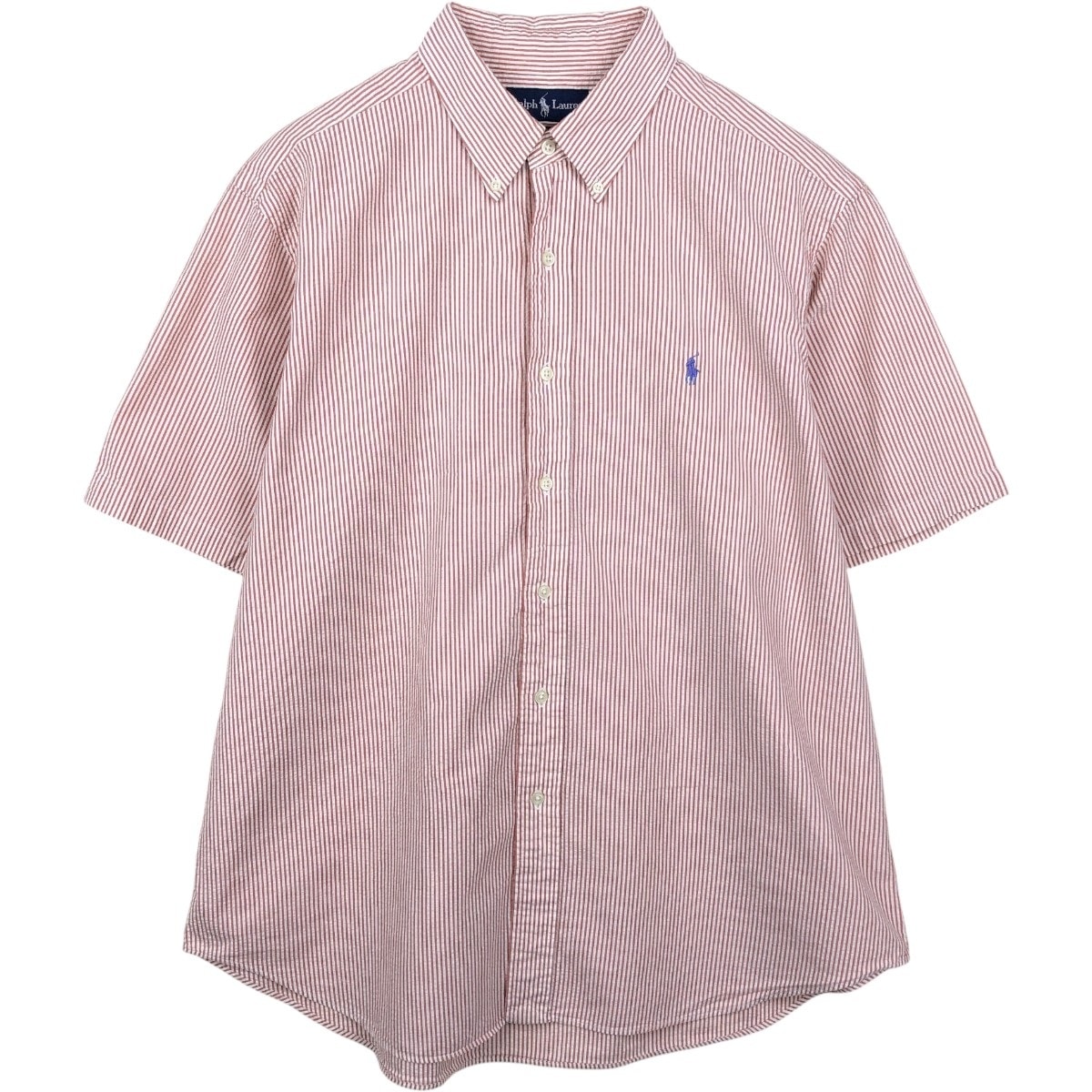 古着 ラルフローレン Ralph Lauren CLASSIC FIT クラシックフィット シアサッカー 半袖 ボタンダウン ストライプシャツ メンズXL相当/eaa665061