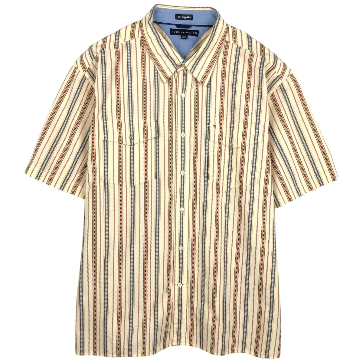 古着 トミーヒルフィガー TOMMY HILFIGER 80's 2 ply fabric 半袖 ストライプシャツ ボックスシャツ メンズXL相当/eaa668779