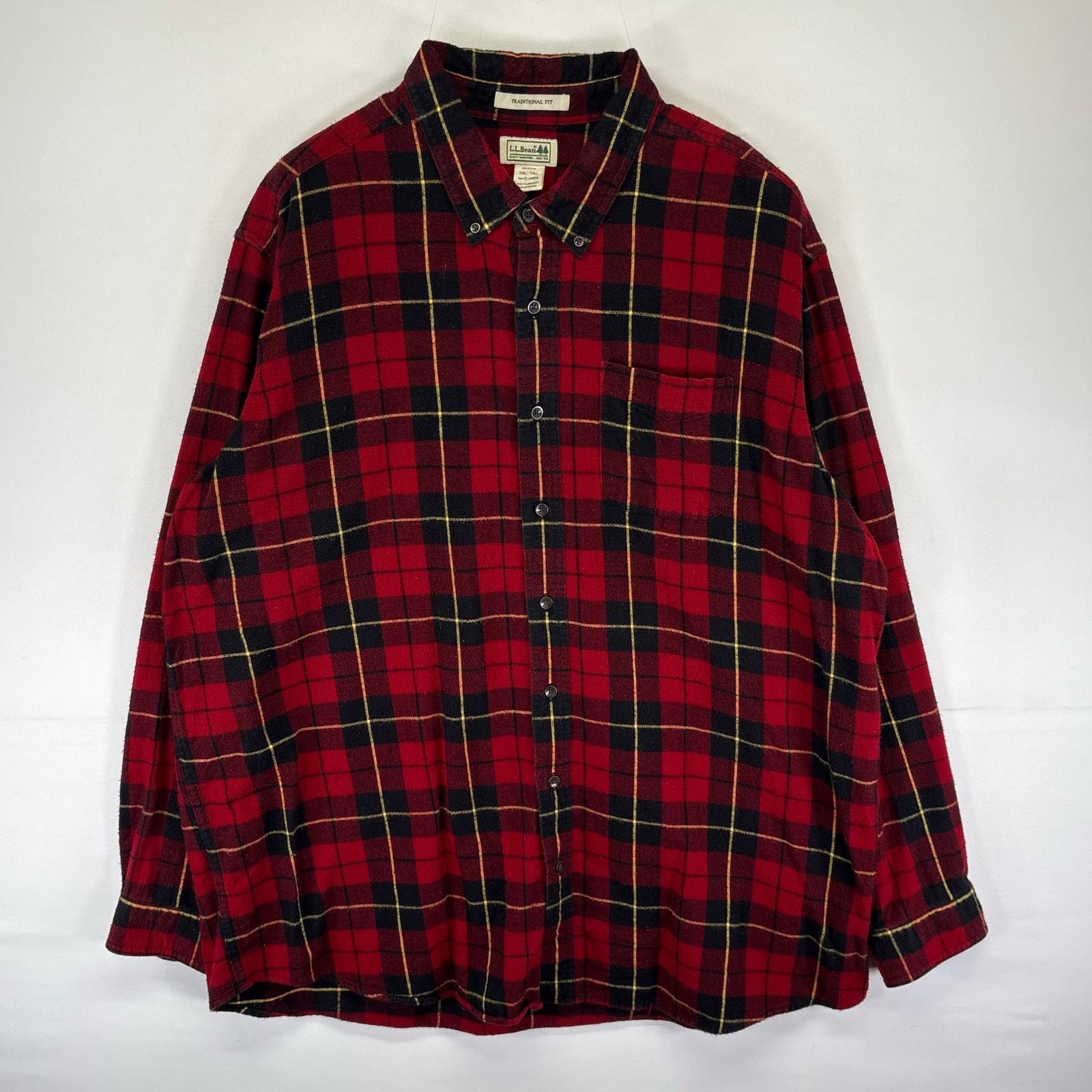 古着 エルエルビーン L.L.Bean 長袖シャツ チェック柄 シャモア 胸ポケット 大きいサイズ アウトドア 2XL  レッド系 メンズ