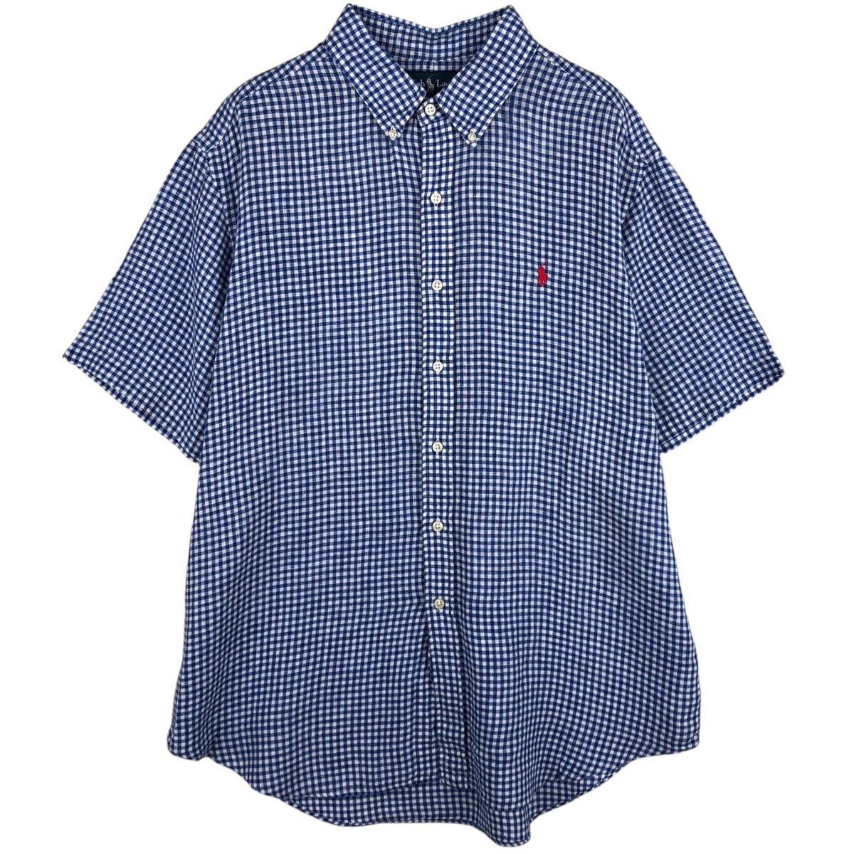 古着 ラルフローレン Ralph Lauren CLASSIC FIT チェック柄 ギンガムチェック 半袖 リネン ボタンダウンシャツ メンズXL相当/eaa614516