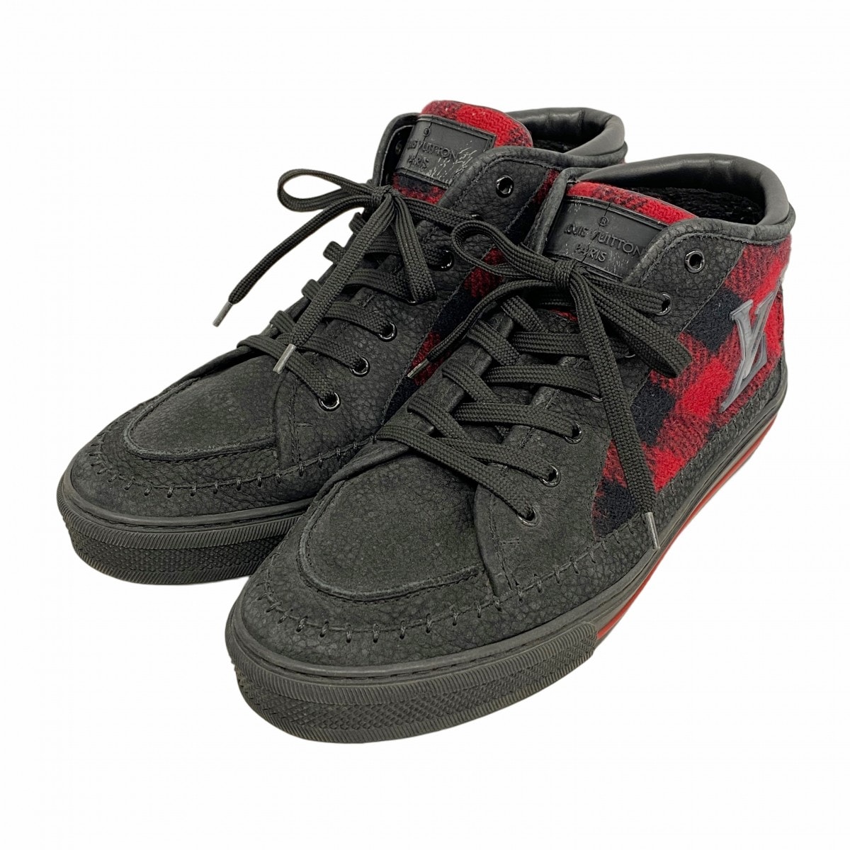 【6ape003】ルイヴィトン スニーカー 7.5 レザー ウール ブラック レッド【中古】メンズ