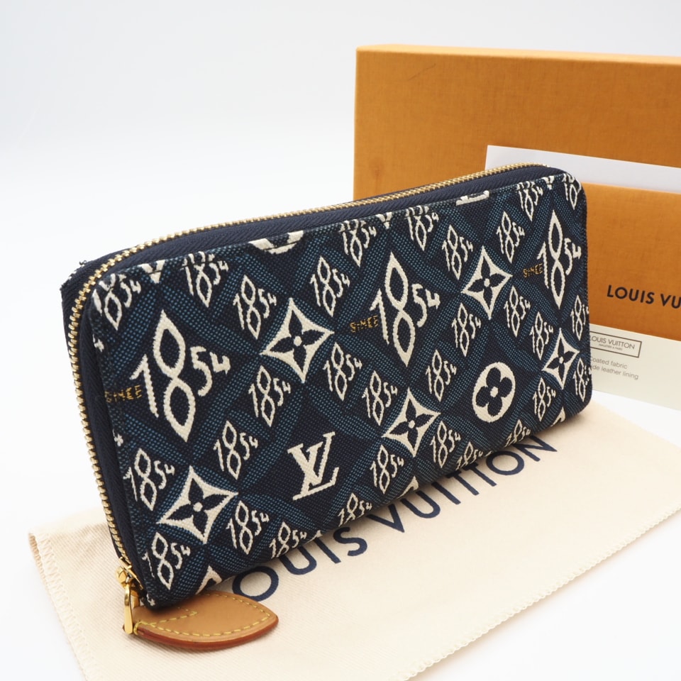 美品 LOUIS VUITTON ルイ・ヴィトン モノグラム ジャガード Since1854 ジッピー ウォレット M80212 長財布 ネイビー ホワイト ブラウン レザー レディース