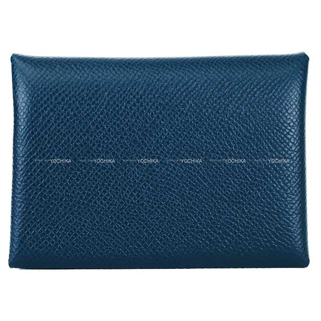 HERMES エルメス カードケース カルヴィ デュオ ヴェルソ ブルードプリュス/ヴェールフィズ エプソン シルバー金具 W刻印 新品