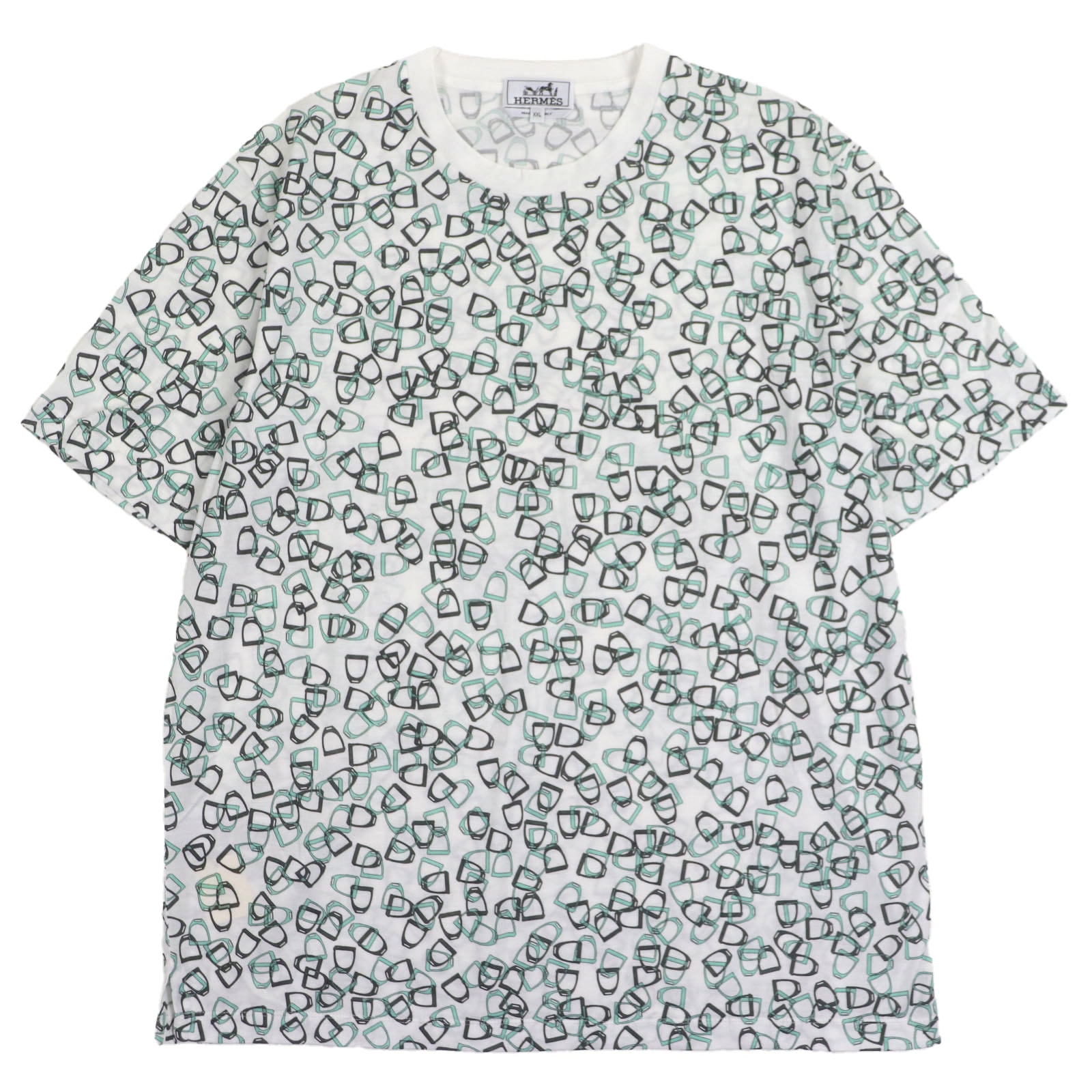 極美品 エルメス 半袖Tシャツ ホワイト グリーン メンズ XXL
