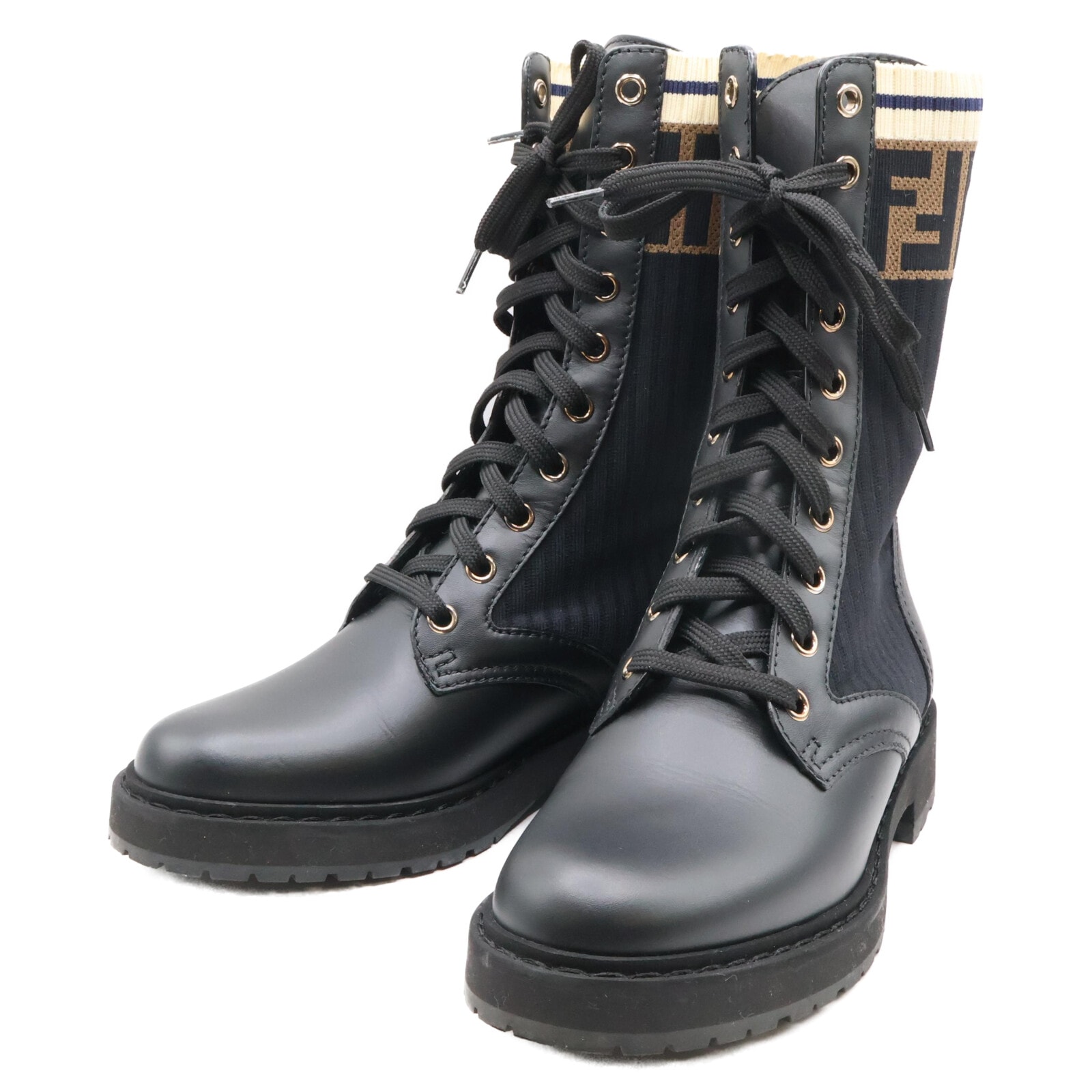 フェンディ 美品 ズッカ柄 コンバット ニット ブーツ ロココ 35