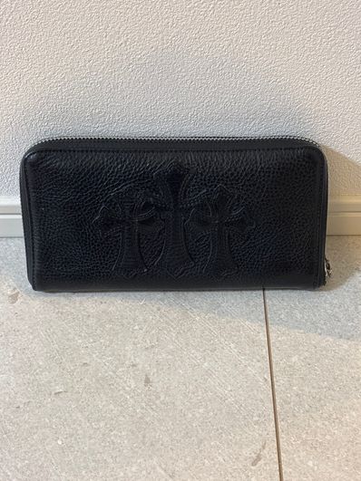 Chrome Hearts REC F Heavy Leather Zip Wallet / 3 Cemetary Cross "Black"