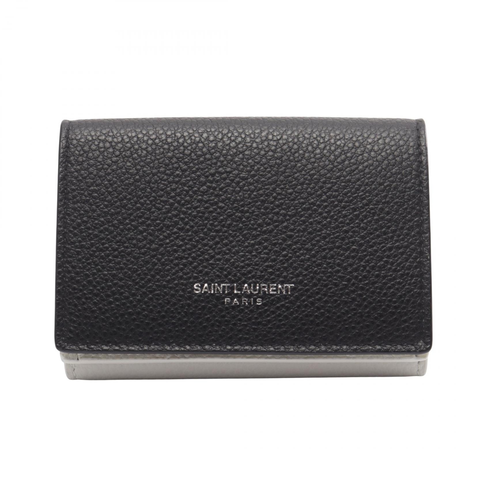 サンローランパリ SAINT LAURENT PARIS タイニー ウォレット コンパクトウォレット 三つ折り財布 財布 レザー レディース ブラック系 / ホワイト系 459784 【中古】
