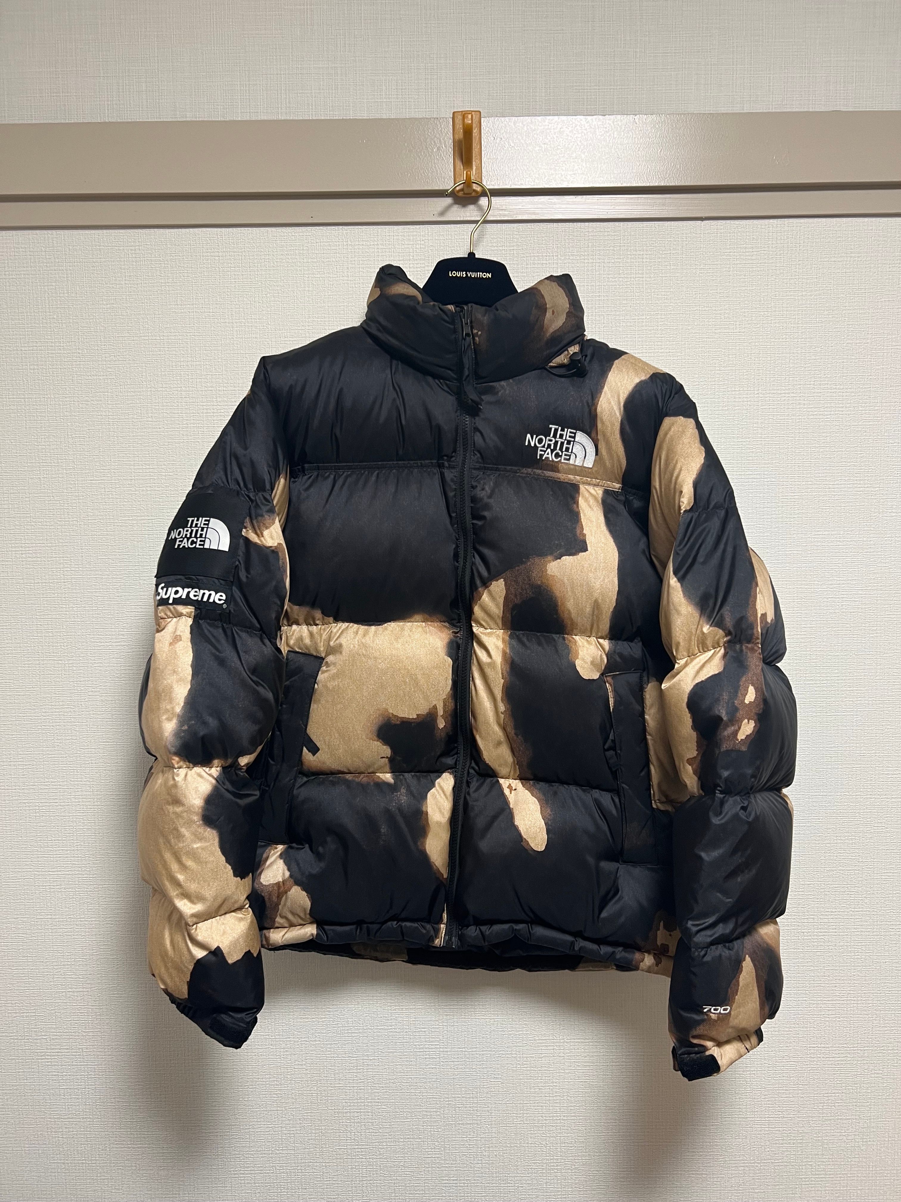 Supreme x The North Face Bleached Denim Print Nuptse Jacket "Black"