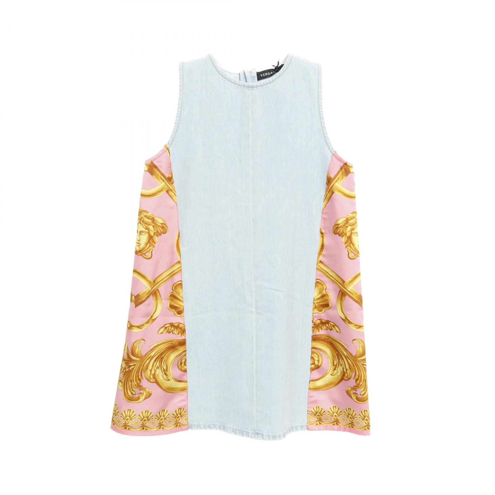 ヴェルサーチ VERSACE メドゥーサ デニム ワンピース 衣料品 トップス コットン レディース ブルー系 / ピンク系 / イエロー系 【中古】