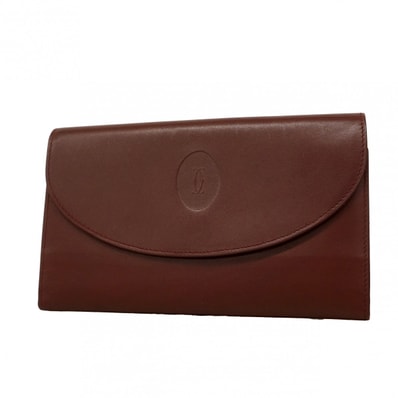 ★SALE【6ce6512】カルティエ 三つ折り長財布 マスト レザー ボルドー シャンパンゴールド金具【中古】レディース