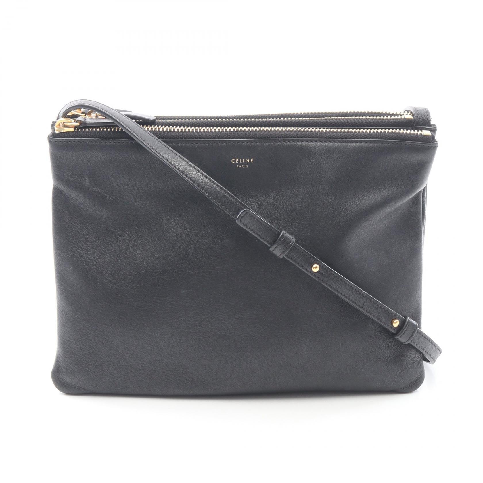 セリーヌ CELINE TRIO LARGE トリオ ラージ ショルダーバッグ バッグ レザー レディース ブラック系 【中古】