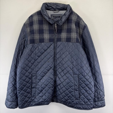 古着 トミーヒルフィガー TOMMY HILFIGER ジャケット キルティング 大きいサイズ 中綿 ウール フルジップ 2XL ネイビー チェック メンズ