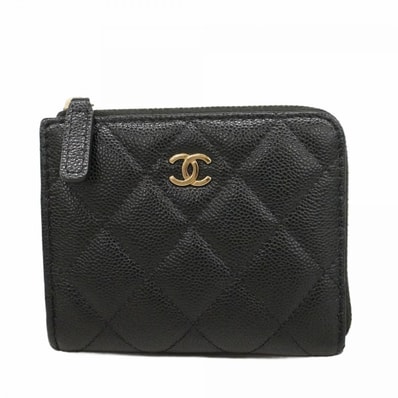 【6dd4261-k】シャネル 財布 マトラッセ キャビアスキン ブラック ゴールド金具【中古】レディース