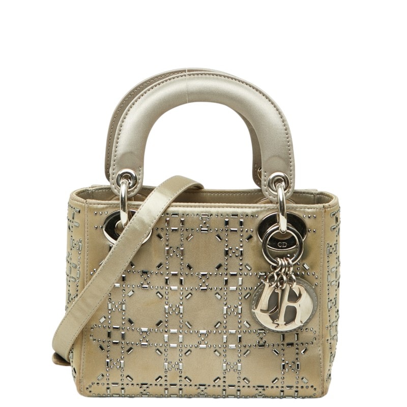 ディオール カナージュ レディ ディオール ハンドバッグ 2WAY ショルダーバッグ グレージュ サテン レディース Dior 中古