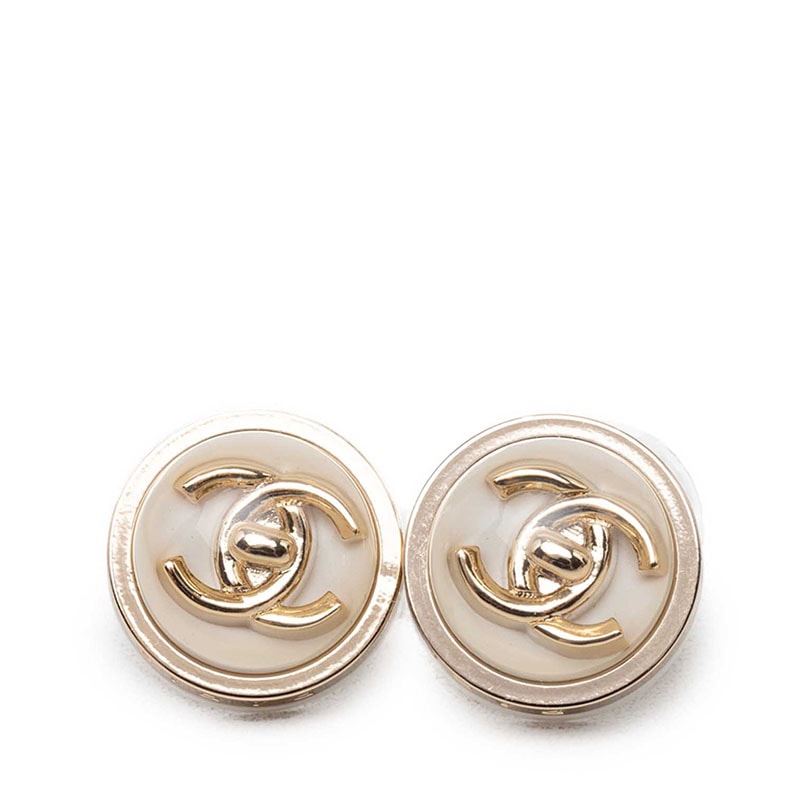 シャネル ココマーク スタッドピアス B23C  ゴールド ホワイト メッキ GP レジン レディース CHANEL 【中古】