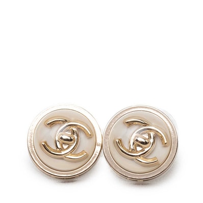 シャネル ココマーク スタッドピアス B23C ゴールド ホワイト メッキ GP レジン レディース CHANEL 【中古】