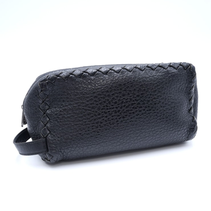 BOTTEGA VENETA(ボッテガ・ヴェネタ)イントレチャート セカンドバッグ クラッチバッグ ブラック レザー シルバー金具 174361 メンズ【中古】