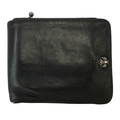 CHROME HEARTS クロムハーツ(原本無) ウォレット 1SNAP 1スナップ クロスボールボタン レザー コンパクト ウォレット ブラック系 シルバー系【中古】