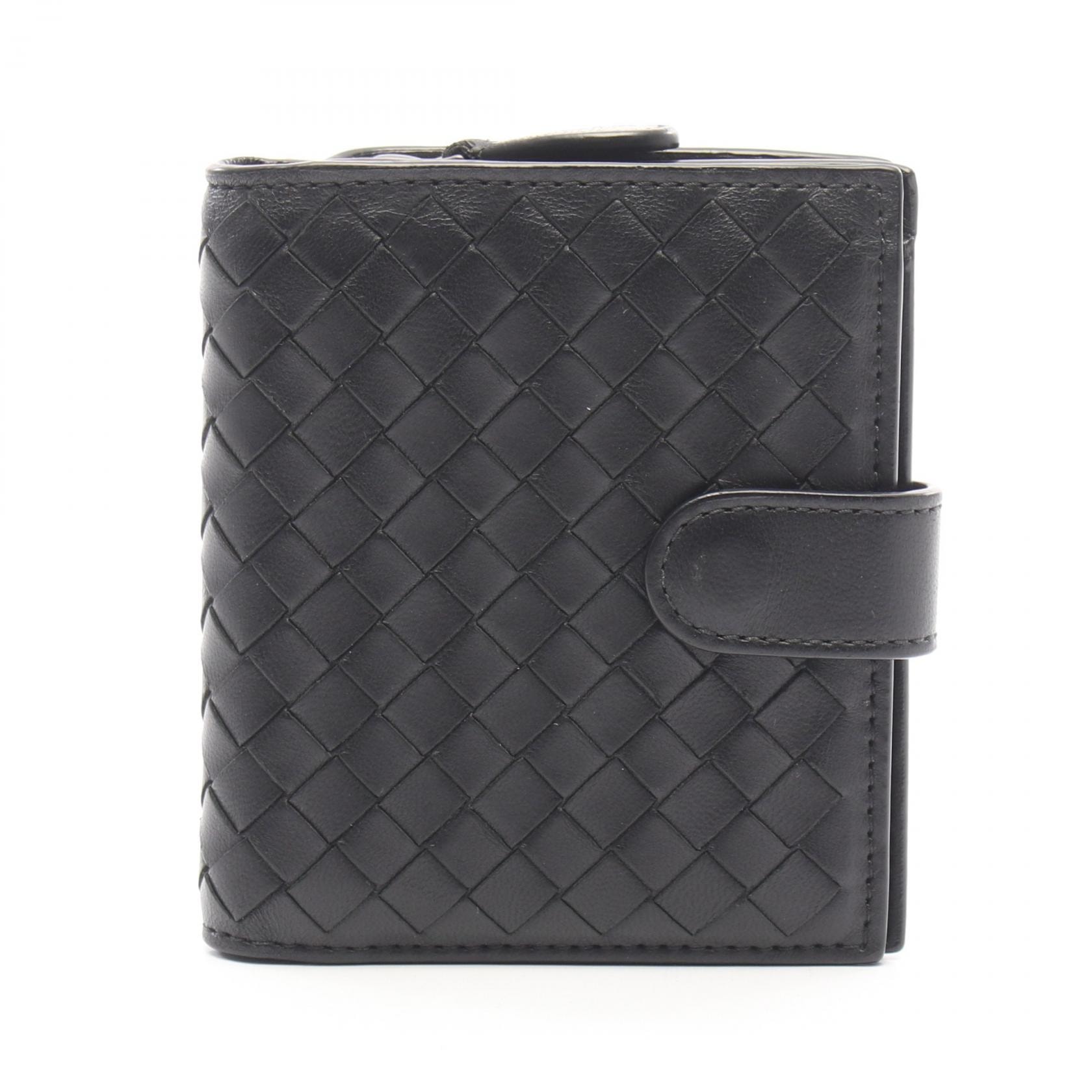 ボッテガヴェネタ BOTTEGA VENETA イントレチャート 二つ折り財布 財布 レザー レディース ブラック系 【中古】