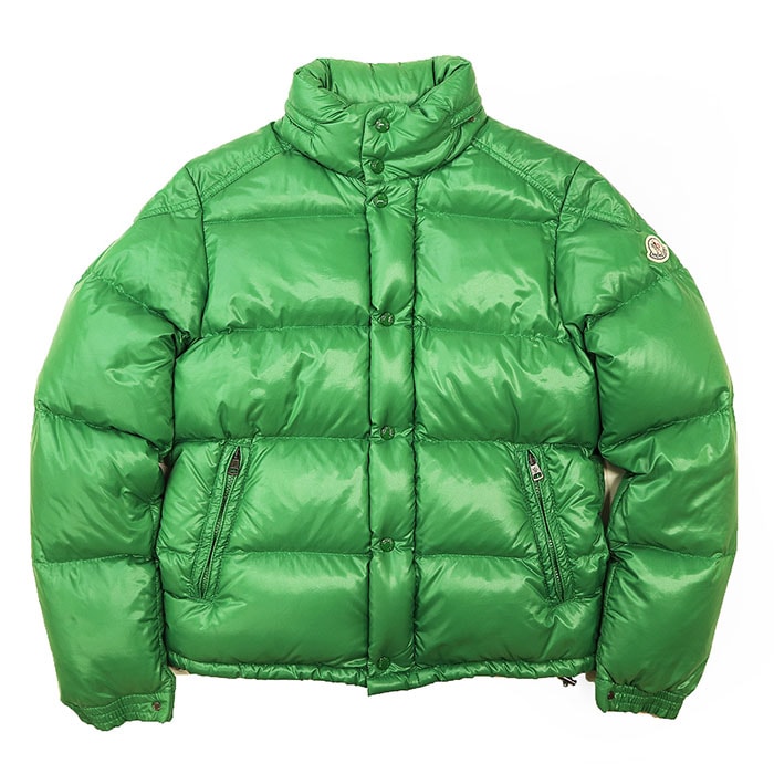 MONCLER モンクレール ダウンジャケット サイズ 1 メンズ フード収納可 ロゴ ボタン スタンドカラー ナイロン100% アウター グリーン 緑 ブルガリア製