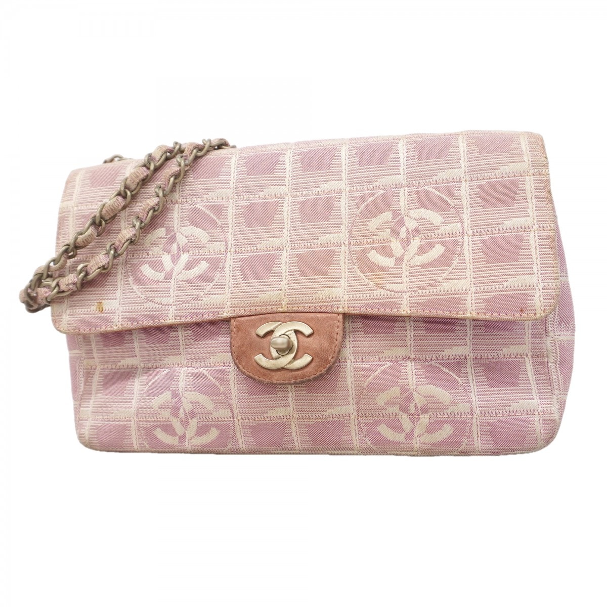 ★SALE【6gd4651-k】シャネル ショルダーバッグ Wチェーン ニュートラベル ナイロン ピンク シルバー金具【中古】レディース