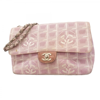 ★SALE【6gd4651-k】シャネル ショルダーバッグ Wチェーン ニュートラベル ナイロン ピンク シルバー金具【中古】レディース