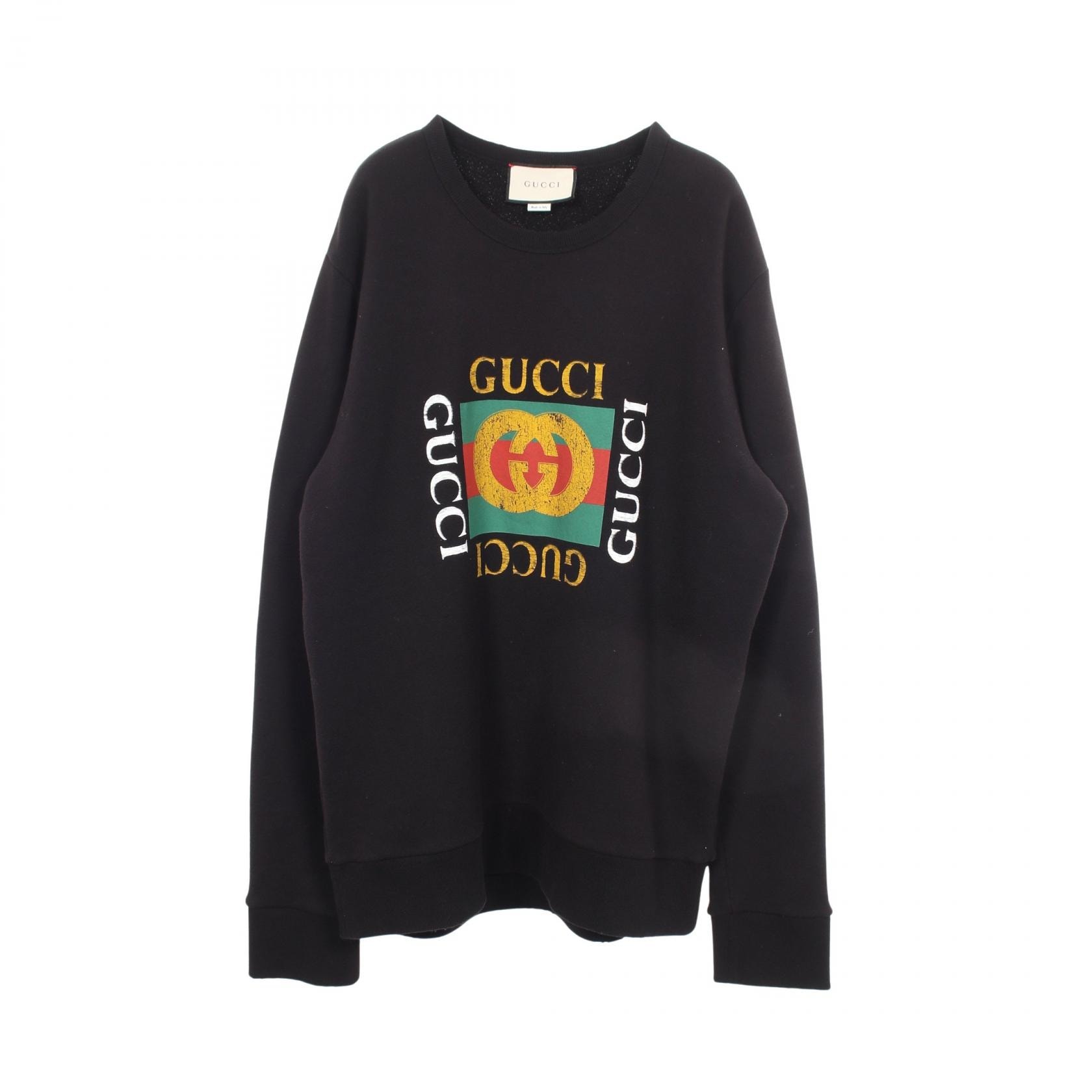 グッチ GUCCI ロゴプリント ダメージ加工 スウェット 衣料品 トップス コットン メンズ ブラック系 454569 【中古】
