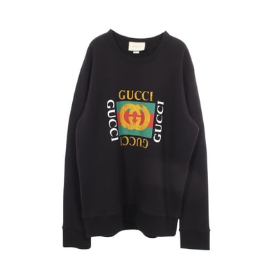 グッチ GUCCI ロゴプリント ダメージ加工 スウェット 衣料品 トップス コットン メンズ ブラック系 454569 【中古】