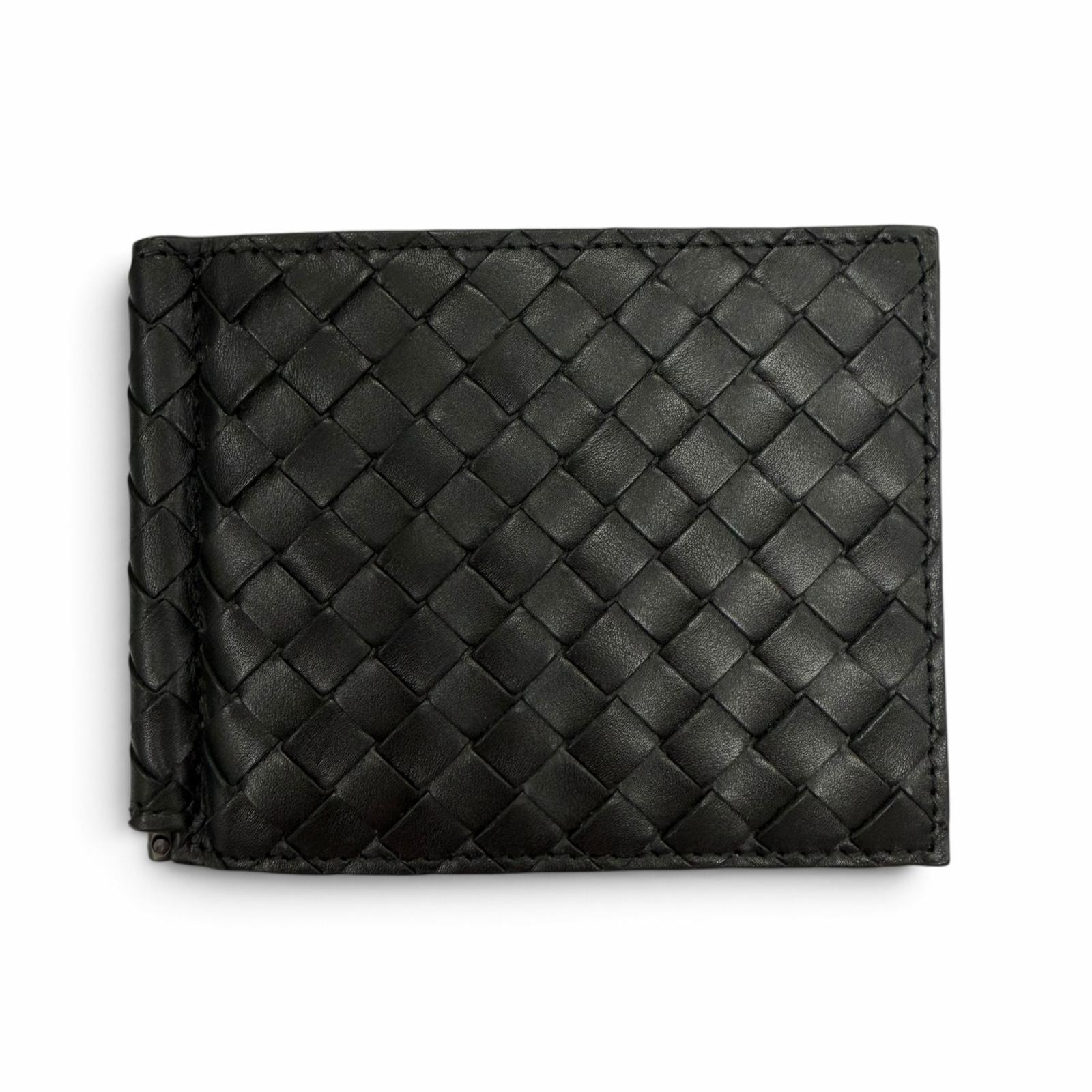 Bottega Veneta Intrecciato Calfskin Bi-fold Wallet Money Clip "Black"
