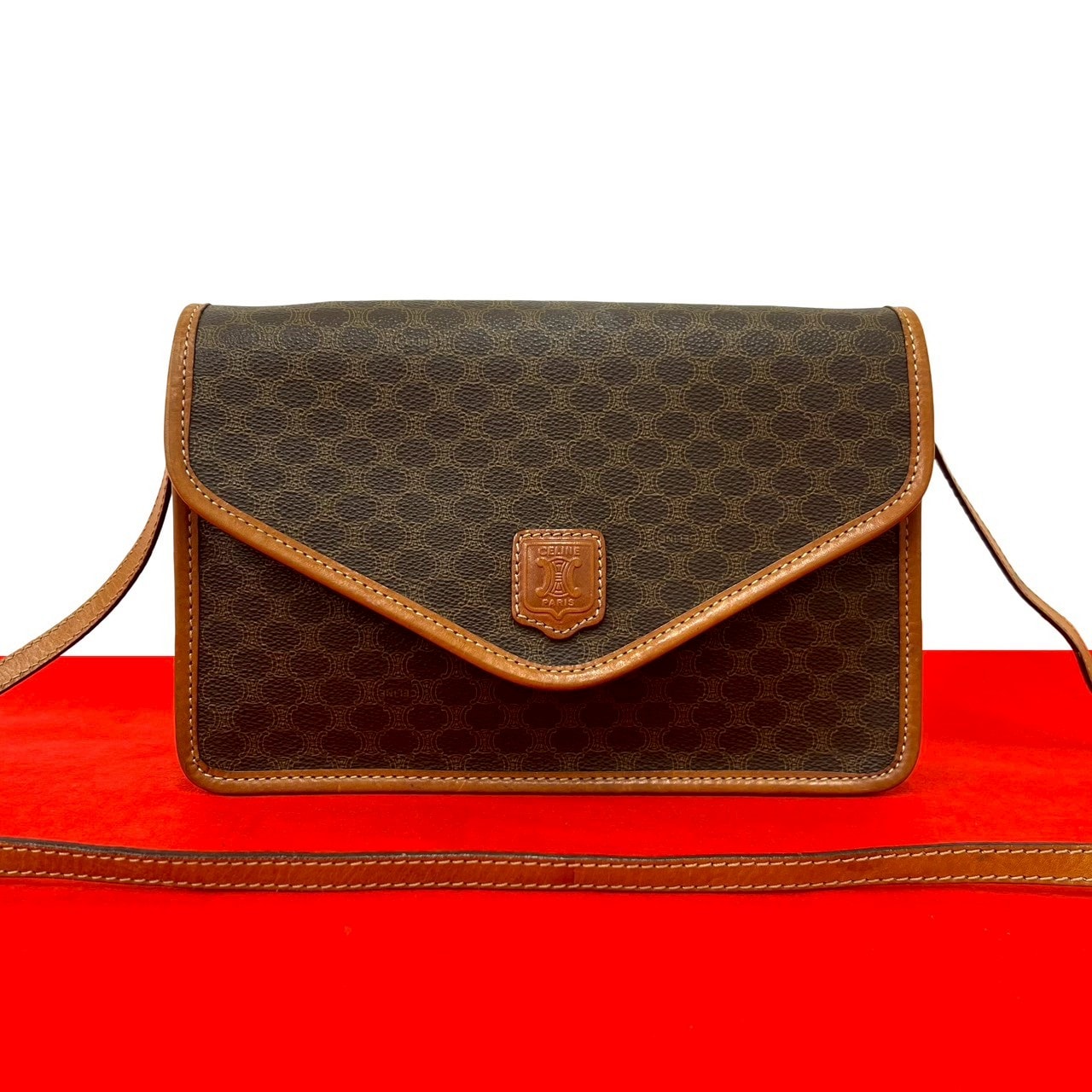 CELINE セリーヌ マカダム ブラゾン 柄 PVC レザー ショルダーバッグ ブラウン
 21739