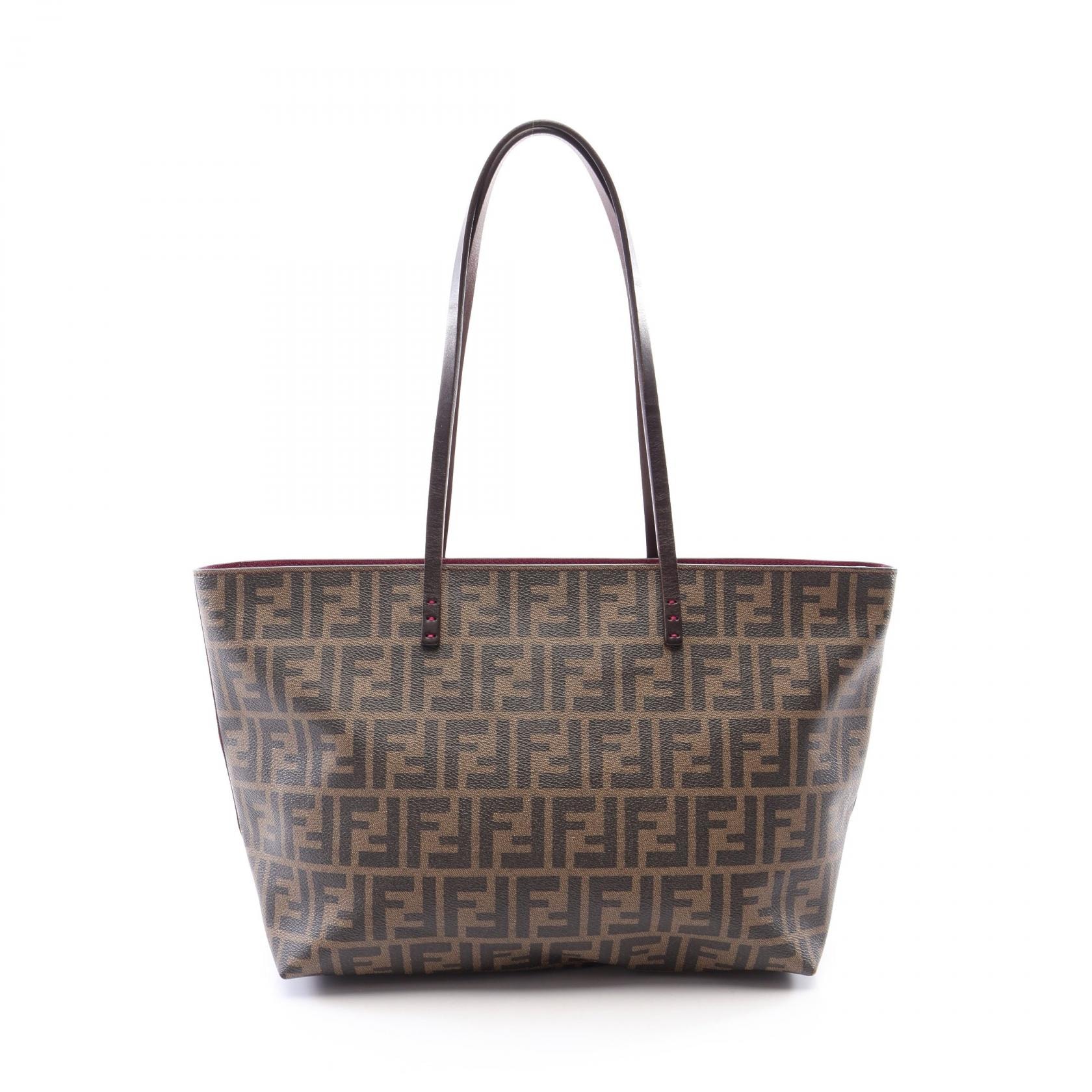 フェンディ FENDI ズッカ トートバッグ バッグ PVCコーティングキャンバス レザー レディース ブラウン系 8BH198 【中古】