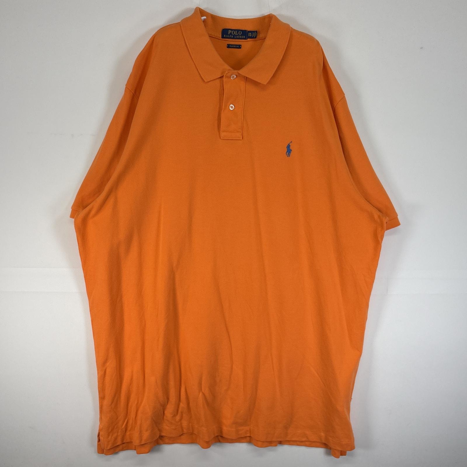 古着 ポロ・ラルフローレン POLO RALPH LAUREN 鹿の子 半袖 ポロシャツ ロゴ 刺繍 2ボタン 大きいサイズ 14041  オレンジ 無地 メンズ