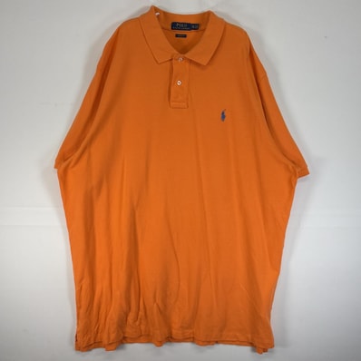 古着 ポロ・ラルフローレン POLO RALPH LAUREN 鹿の子 半袖 ポロシャツ ロゴ 刺繍 2ボタン 大きいサイズ 14041 オレンジ 無地 メンズ